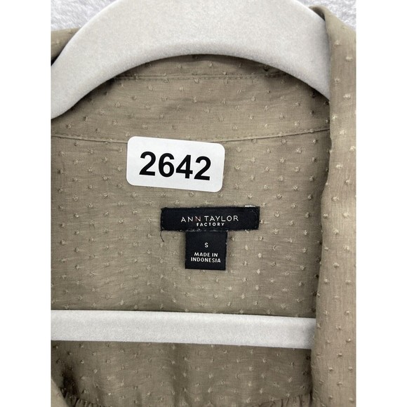 Ann Taylor Women's Button Up Blouse Taupe Brown Long Sleeve Size Small Textured - Picture 10 of 10